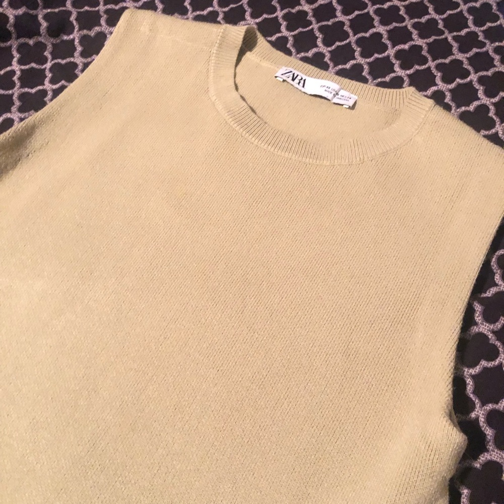 Zara Womens Beige Sleeveless Crew Neck Sweater Sz XS R7